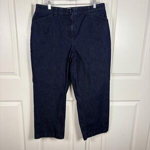 L.L.Bean Pants Womens 18 Petite Blue Classic Fit Denim Ankle Chino Stretch
